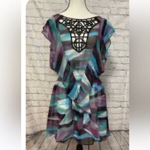 Bisou Bisou Black Blue Abstract Sleeveless Sheath Mini Dress Size M